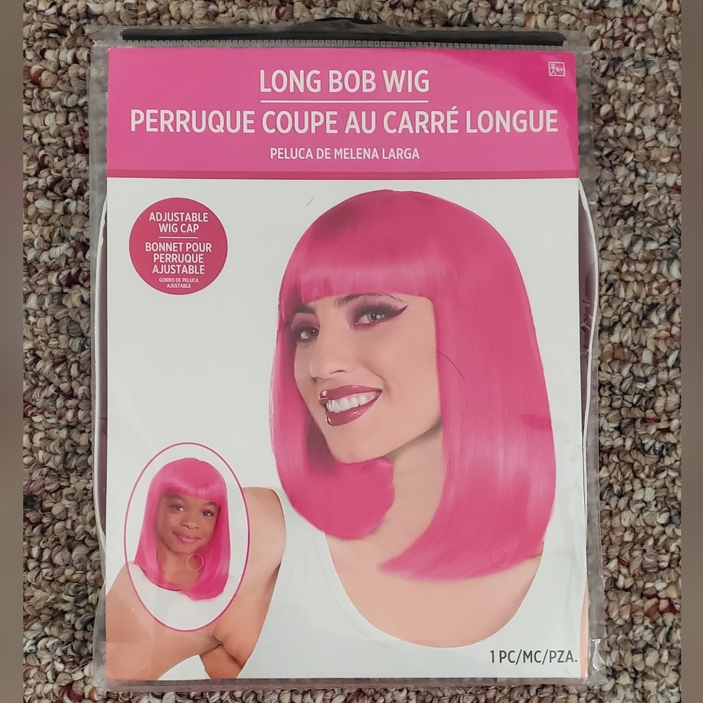 Pink Bob Straight Hair Wig One Size, Wearable Accessory